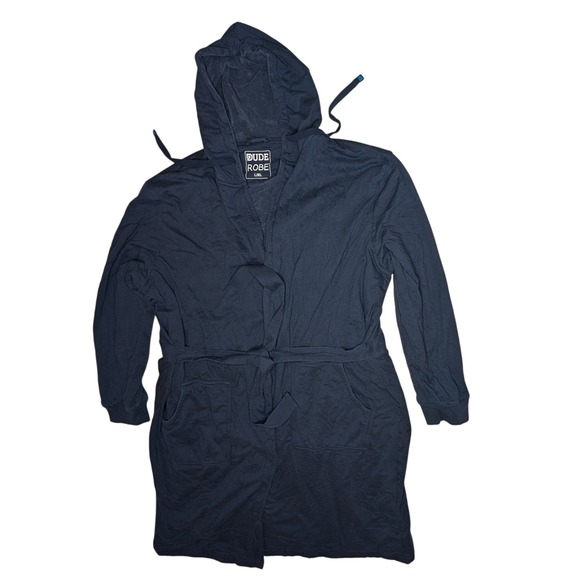 Dude Robe Mens L/XL Navy Blue Hooded Bathrobe Lounger Sleepwear - Picture 1 of 5